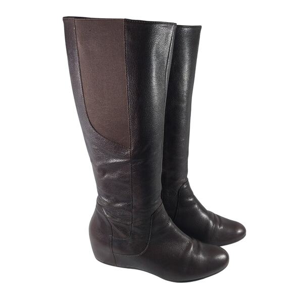 ENZO ANGIOLINI! ESPRESSO BROWN GENUINE LEATHER HIDDEN WEDGE HEEL BOITS! SZ 9.5M - Picture 1 of 11